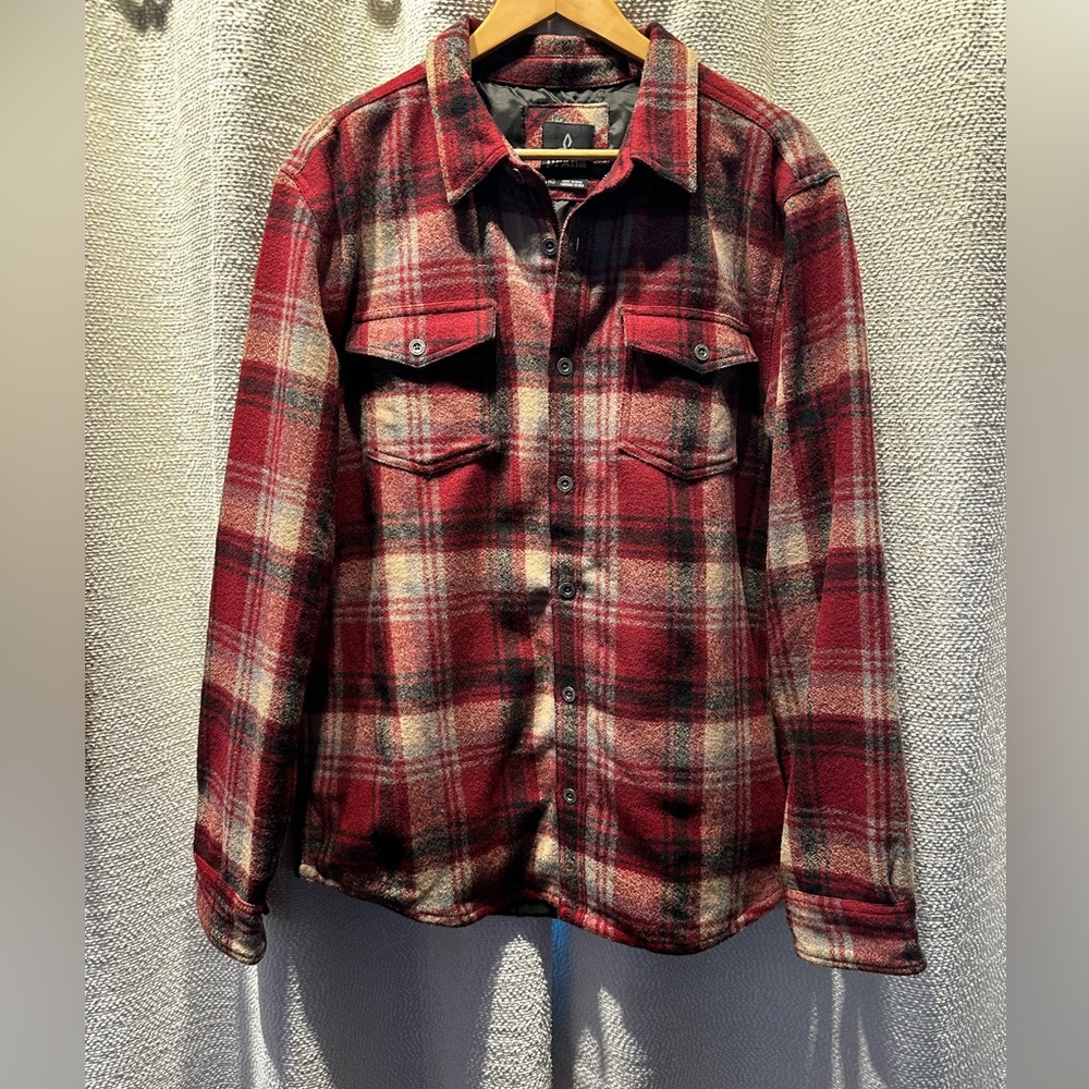 PrAna Men’s L Wool Red Plaid Zip-Up Jacket